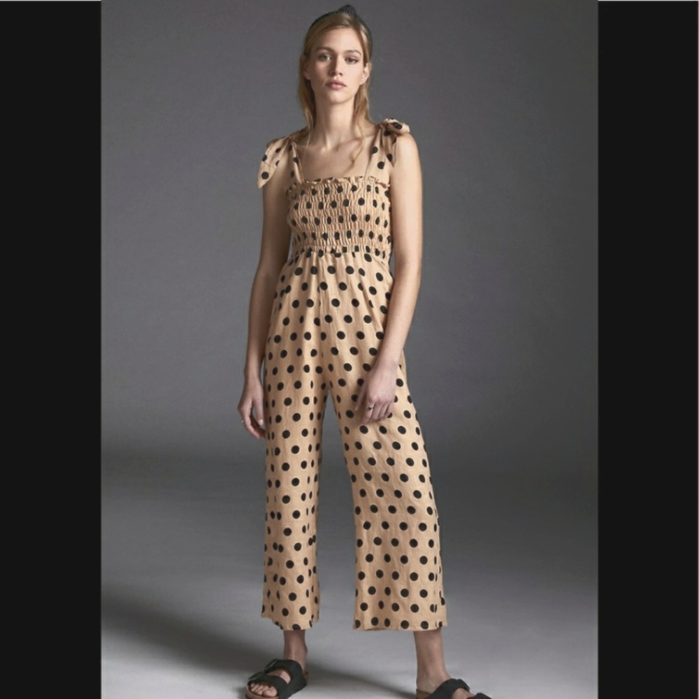 Faithfull The Brand Polka Dot Tie Jumpsuit Linen Y2K Cottagecore Chic Vintage